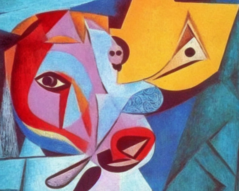 Colorful Cubist Painting of Fragmented Face with Geometric Shapes