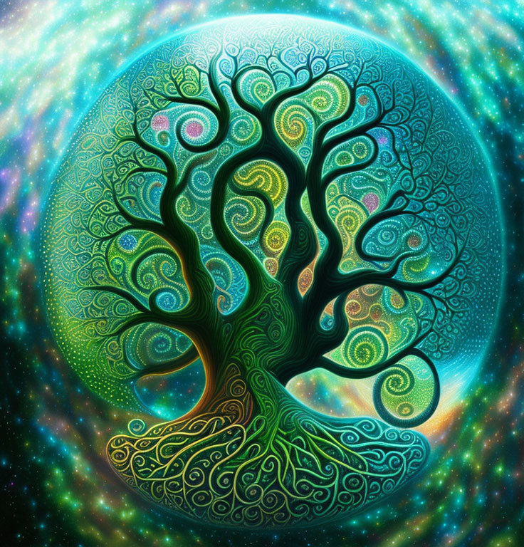 Colorful Tree Digital Painting with Cosmic Background