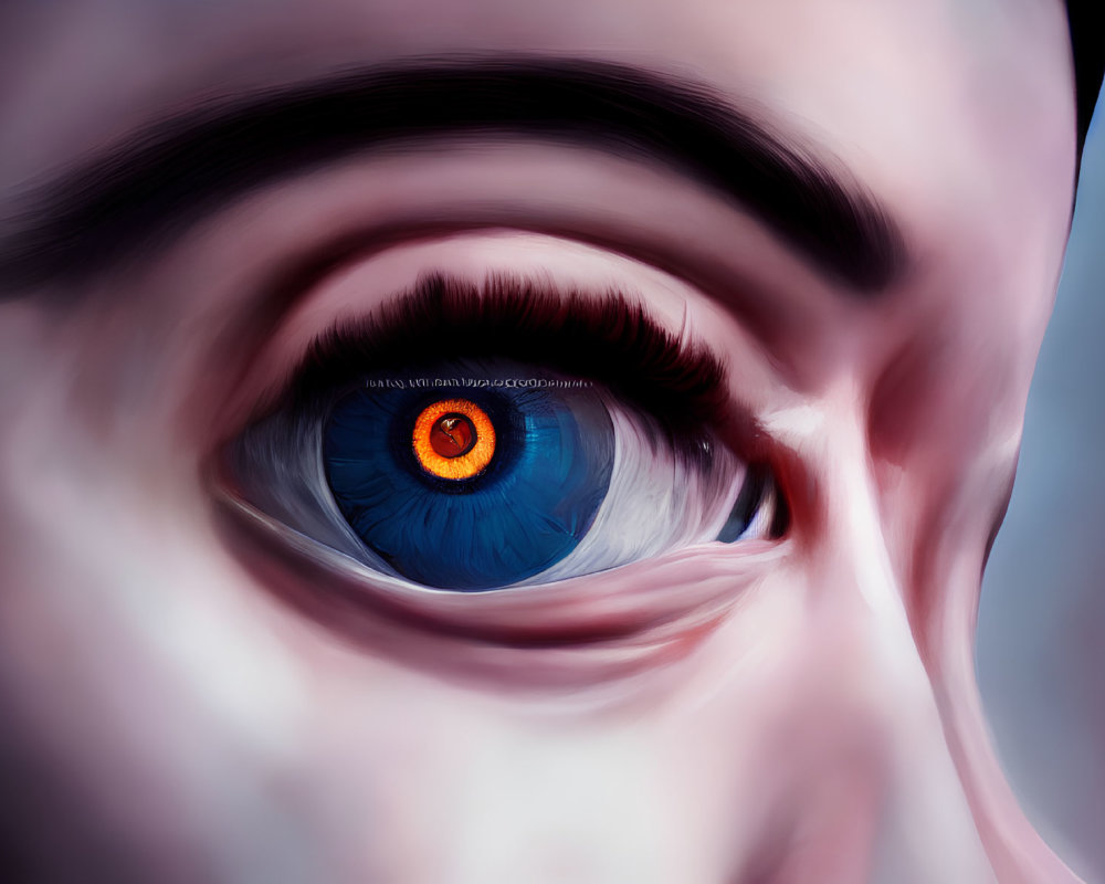 Detailed Close-Up Digital Artwork of Human Eye with Blue Iris and Orange Highlights