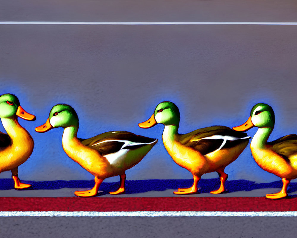 Group of Cartoon Ducks Crossing Pedestrian Road