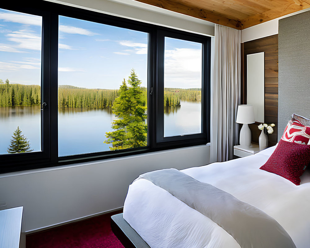 Spacious bedroom with panoramic lake view