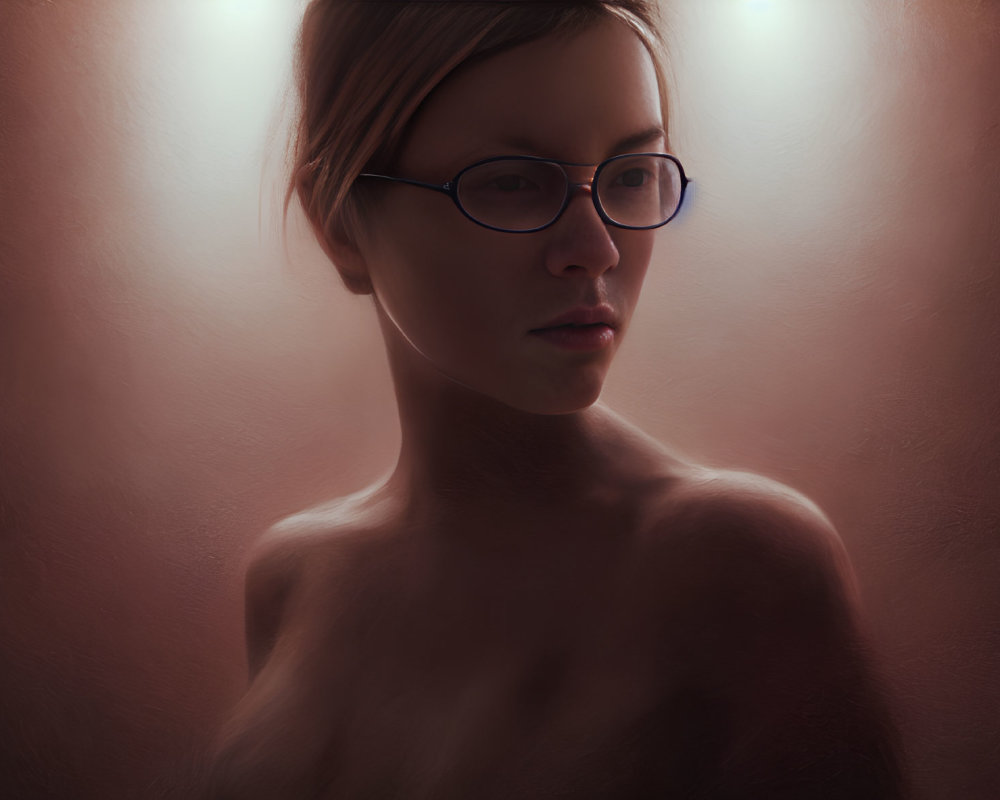 Person with Short Hair and Glasses Gazing in Warm-Toned Portrait