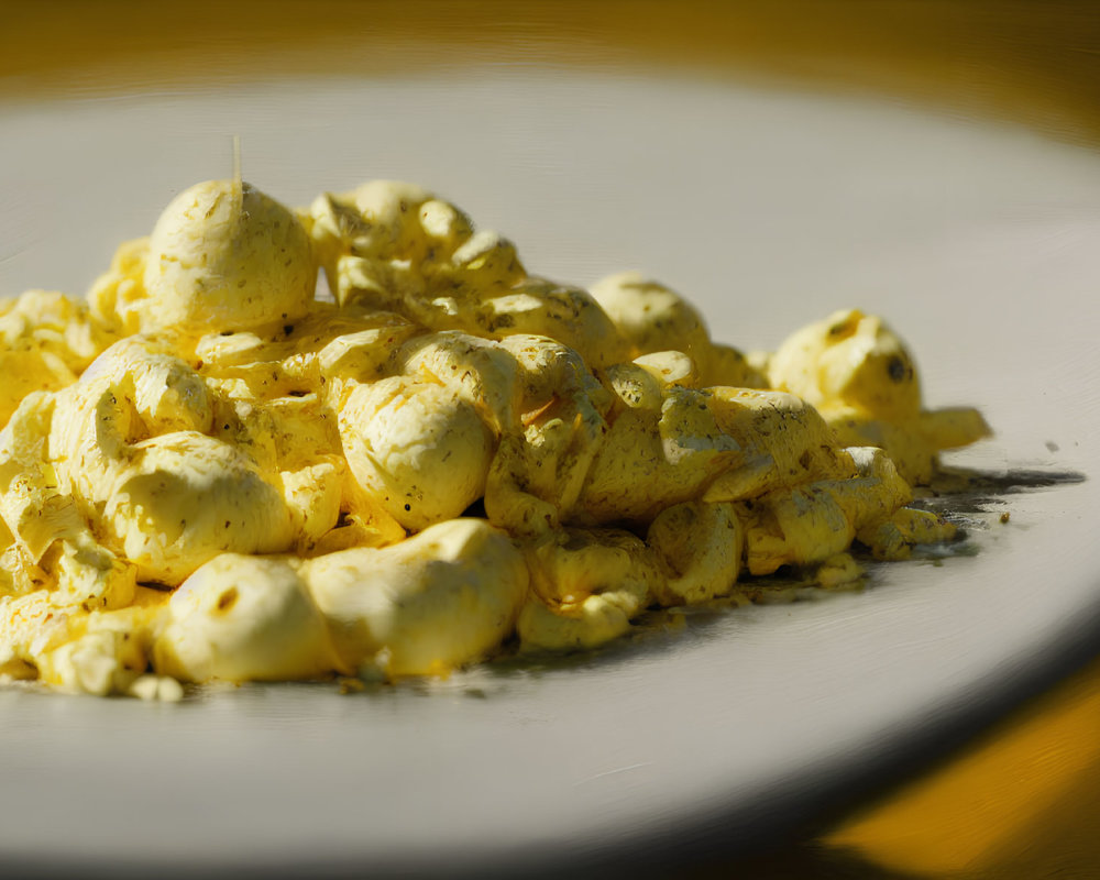 Plate of Scrambled Eggs with Herbs on White Plate