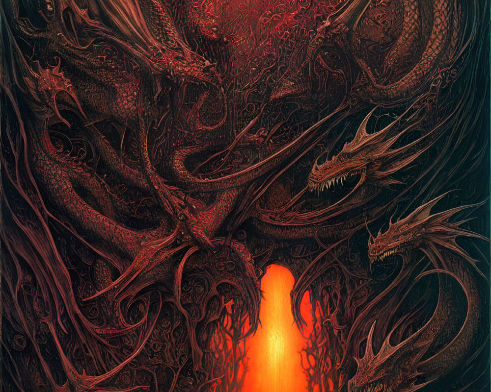 Detailed Dragon Artwork with Fiery Glow and Dark Hues