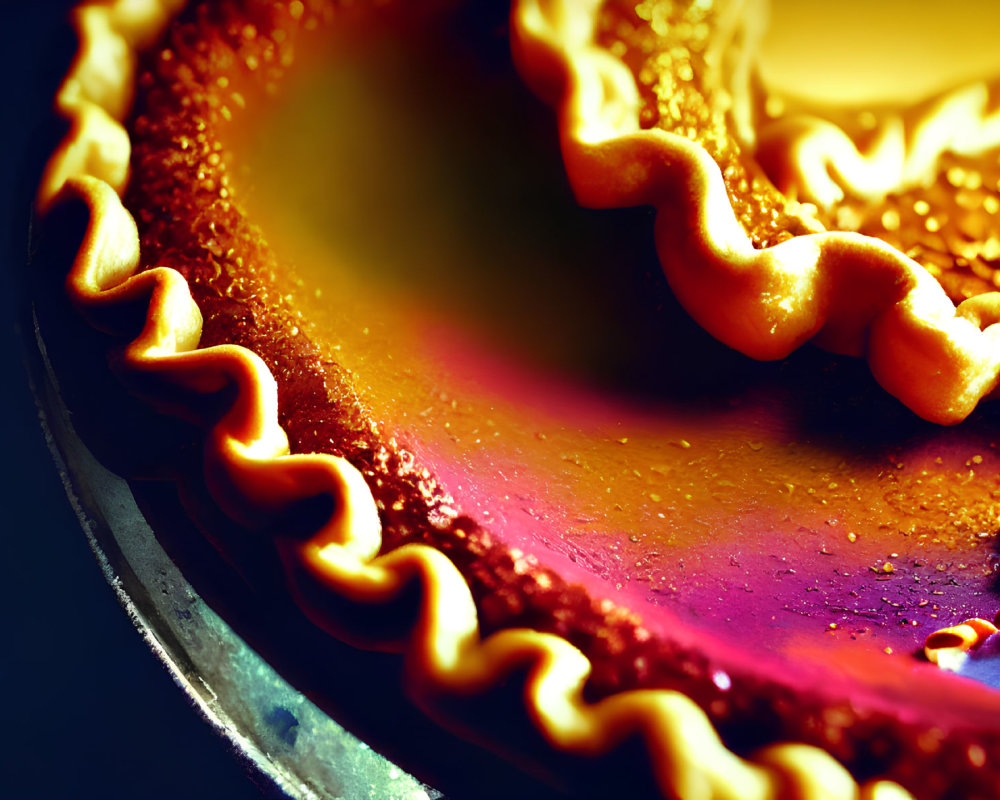 Colorful crimped crust pie with vibrant hues and textures