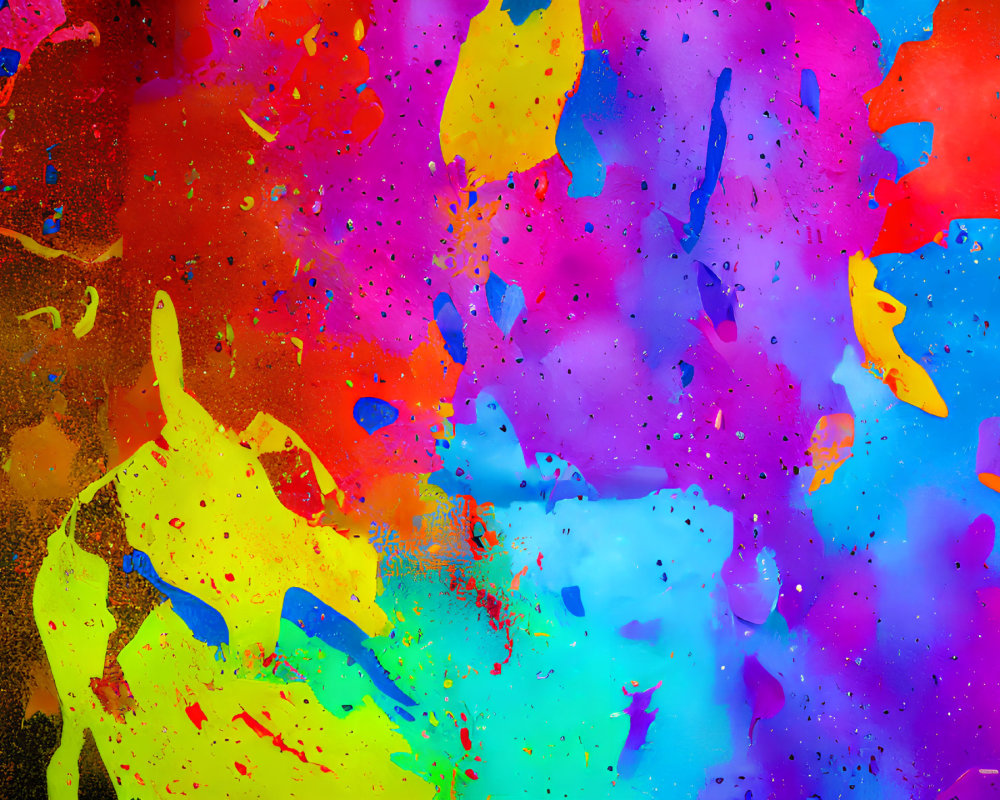 Abstract Rainbow Splatter Painting on Dark Background