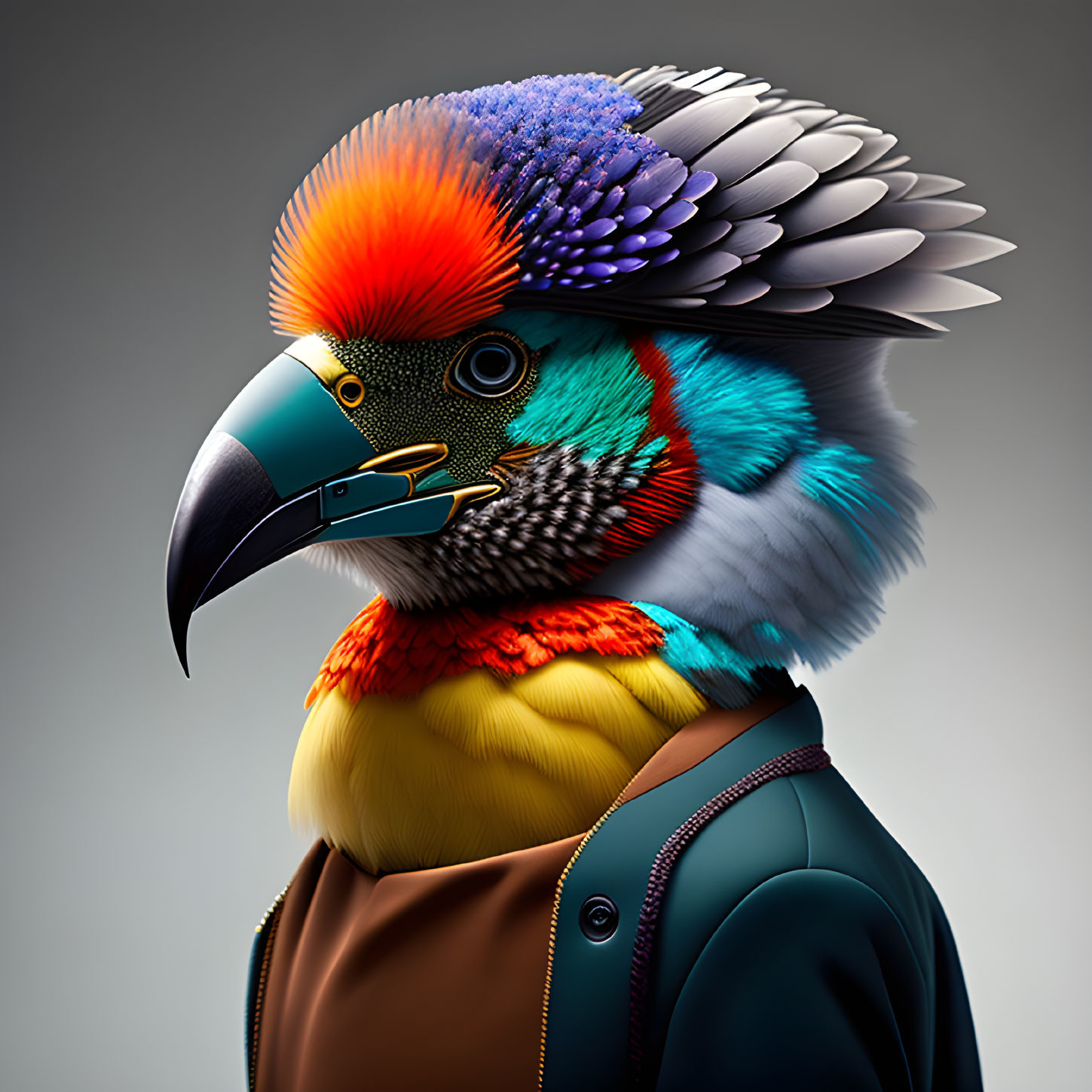 Colorful Stylized Parrot Artwork in Modern Jacket