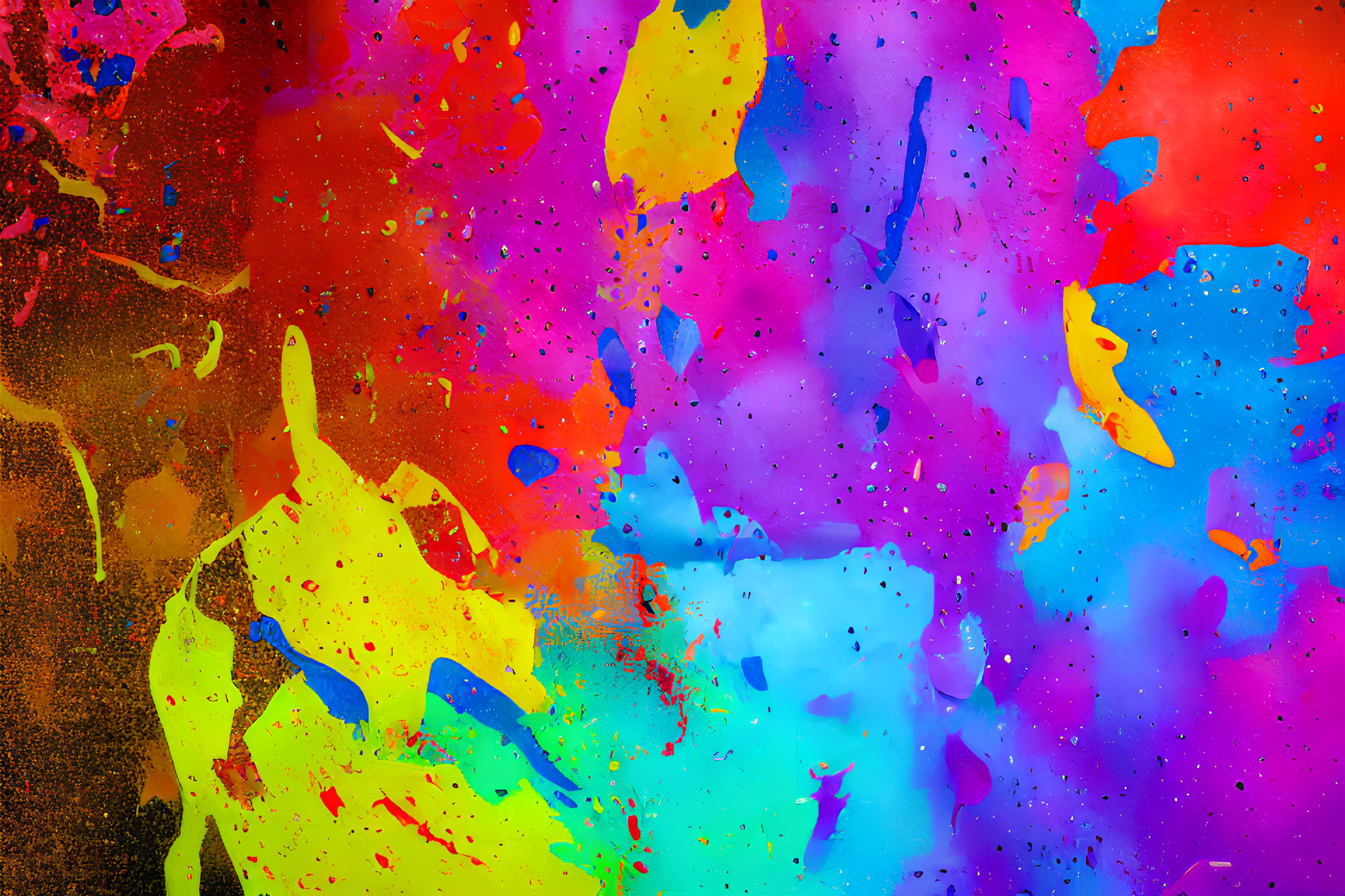 Abstract Rainbow Splatter Painting on Dark Background