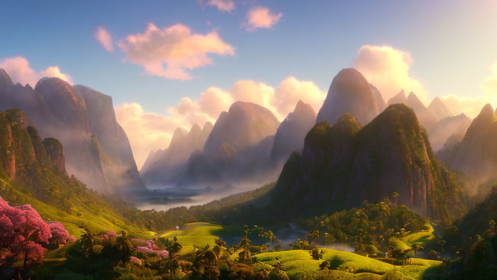 Majestic mist-covered mountains in serene landscape