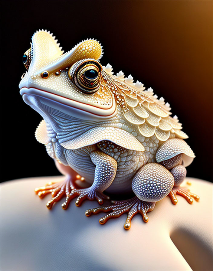 Detailed Stylized Frog Illustration with Rich Textures and Patterns