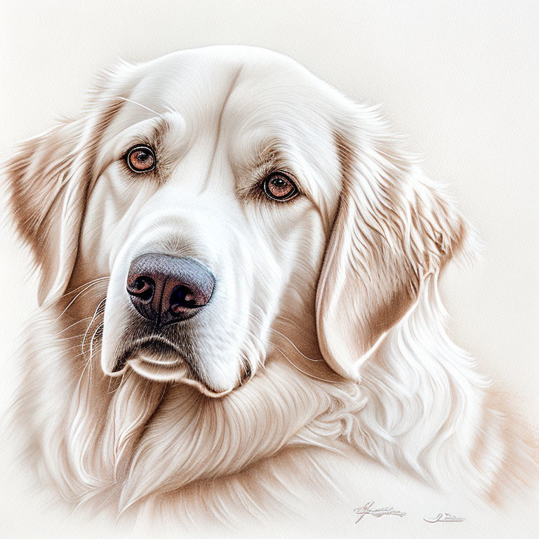 Detailed Golden Retriever Illustration: Brown Eyes, White Coat