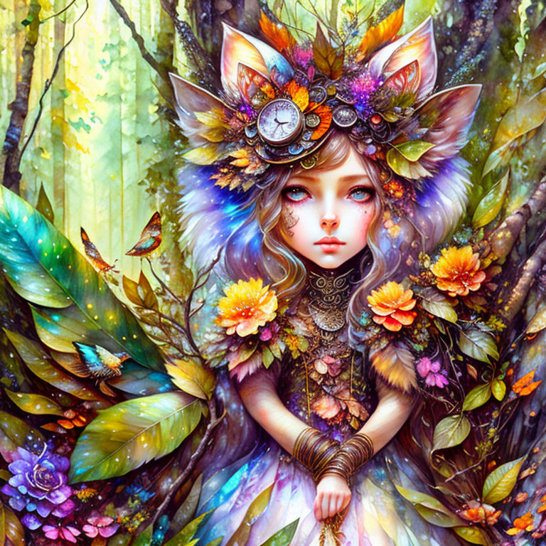 Colorful Fantasy Illustration of Female Figure with Butterfly Wings