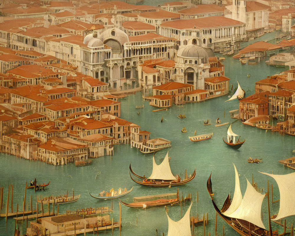 Venice Aerial View: Historic Architecture, Canals, Gondolas, and Boats in