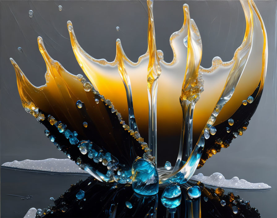 High-speed photograph of crown-like splash with sharp spikes and droplets on gradient backdrop