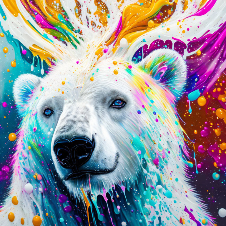 Colorful Abstract Polar Bear Portrait with Swirling Patterns