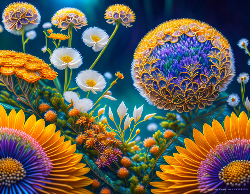 Colorful Flower Digital Art with Intricate Patterns