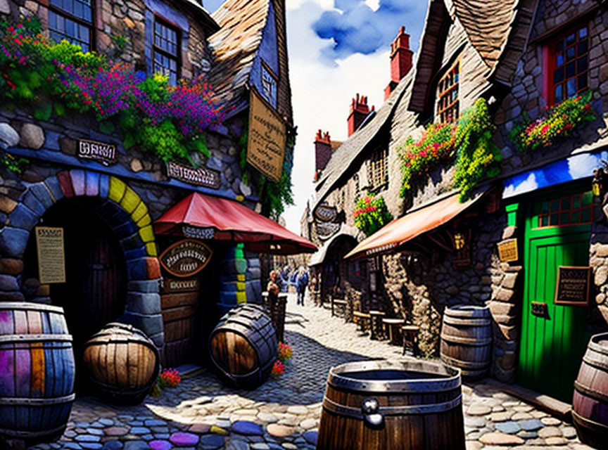 Colorful Cobblestone Street in Whimsical Village