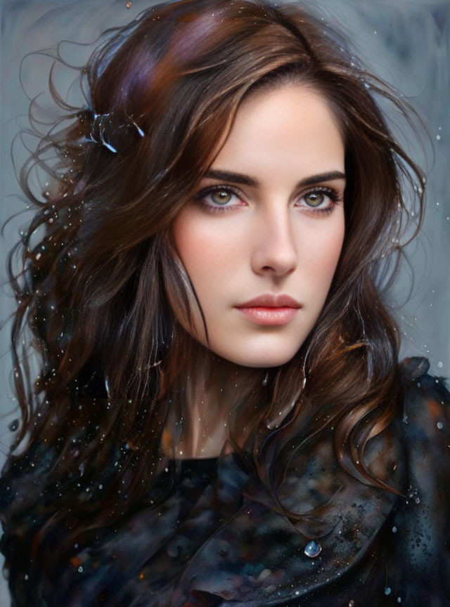 Portrait of Woman with Dark Hair and Brown Eyes in Misty Black Top