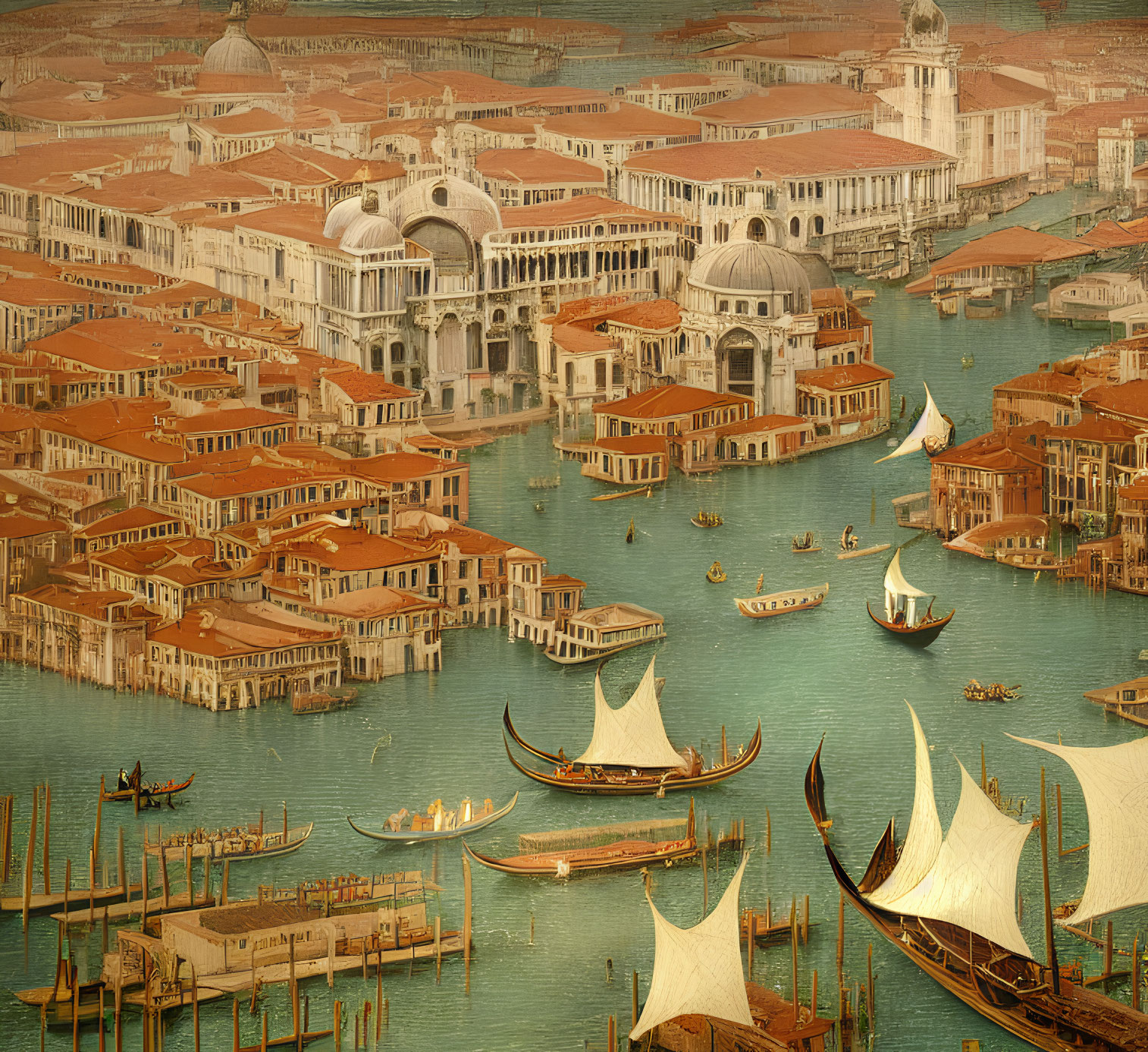 Venice Aerial View: Historic Architecture, Canals, Gondolas, and Boats in