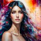 Colorful digital painting of woman in cosmic splash.