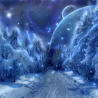 Neon Blue Lights Illuminate Mystical Winter Landscape