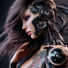 Female Cyborg Portrait with Detailed Mechanical Integration