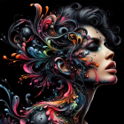 Colorful swirling paint-like elements depict woman's profile view