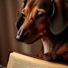 Brown Dachshund with Shiny Coat Resting on Open Book