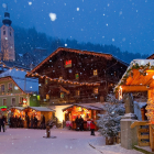 Snowy Mountain Village Christmas Market at Twilight