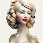 Stylized woman portrait with ornate floral hair decorations