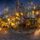 Enchanting Village with Illuminated Houses on Cobblestone Street