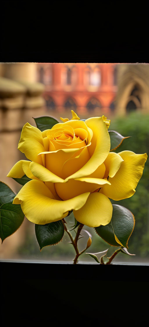 Yellow Rose in Full Bloom Against Warm-Toned Background