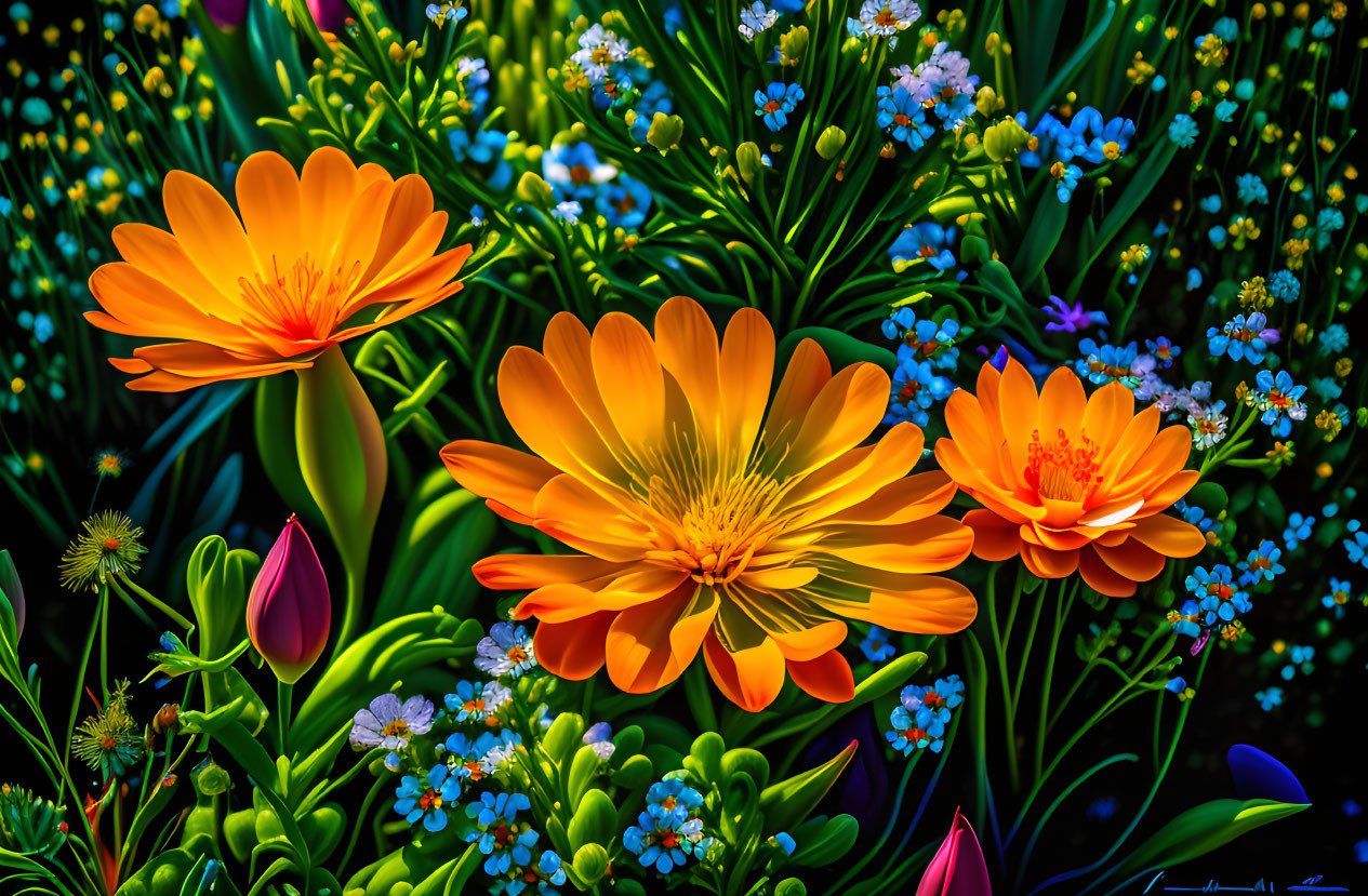 Colorful Floral Arrangement with Orange and Yellow Flowers