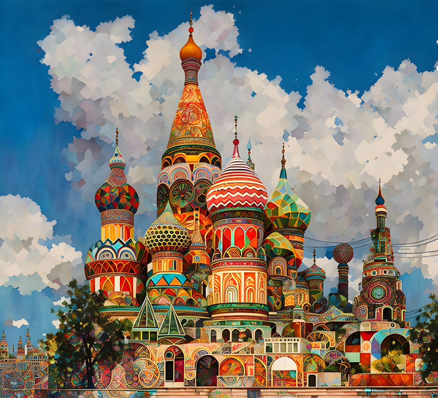 Vibrant Saint Basil's Cathedral Illustration with Intricate Patterns