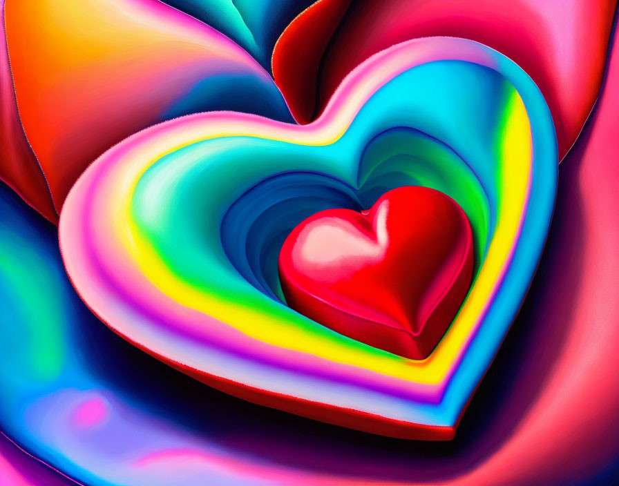 Colorful Swirling Layers Form Heart Shape in Digital Art