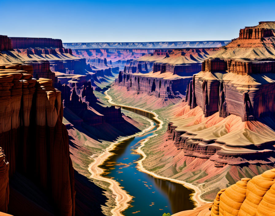 Majestic canyon with steep layered walls and winding river