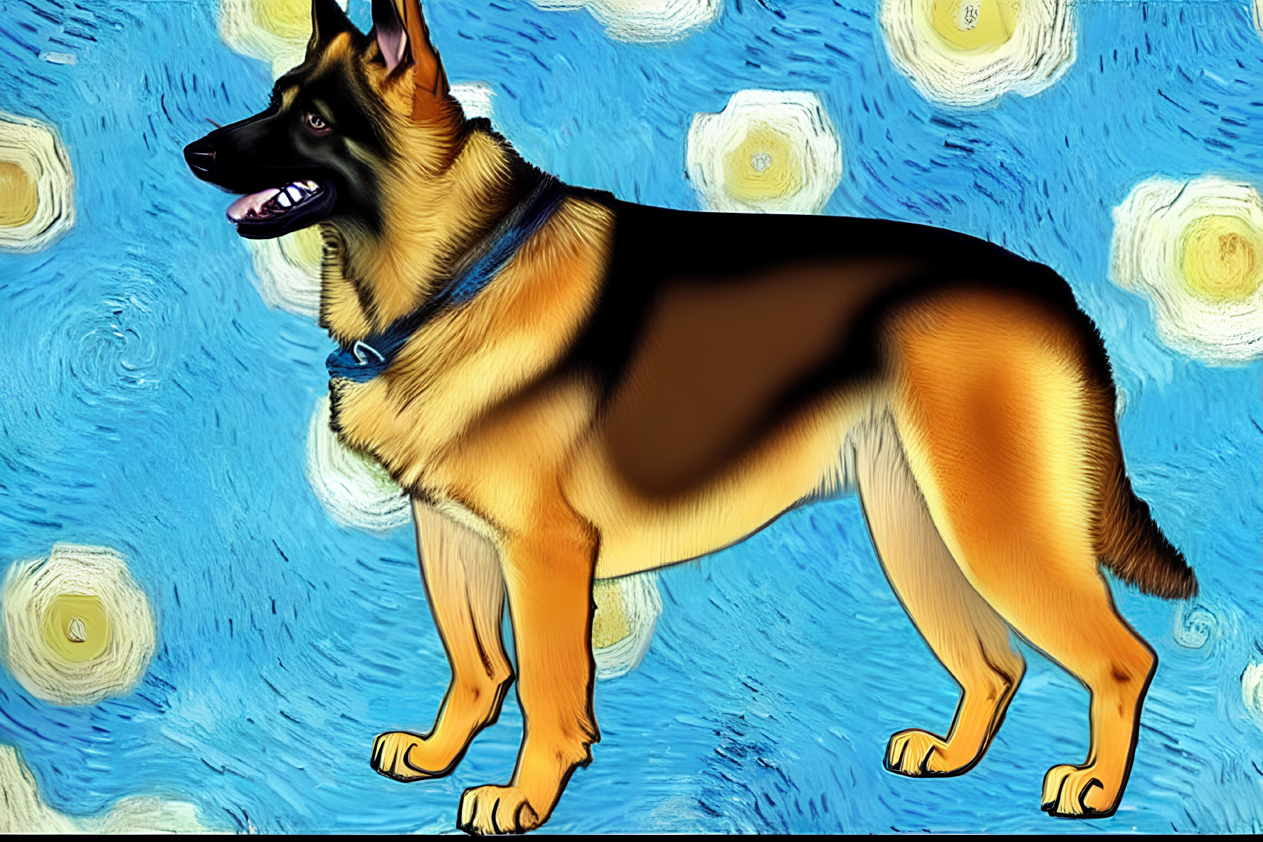 German Shepherd on Vincent van Gogh's "Starry Night" Background