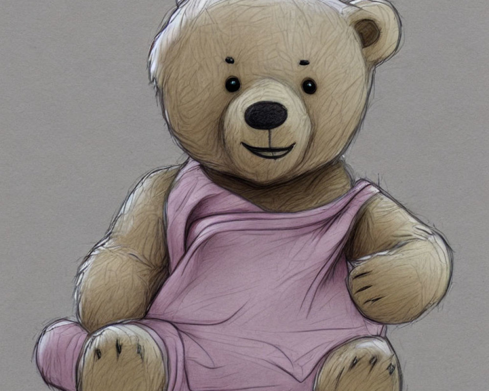 Plush Teddy Bear Illustration in Pink Top Smiling