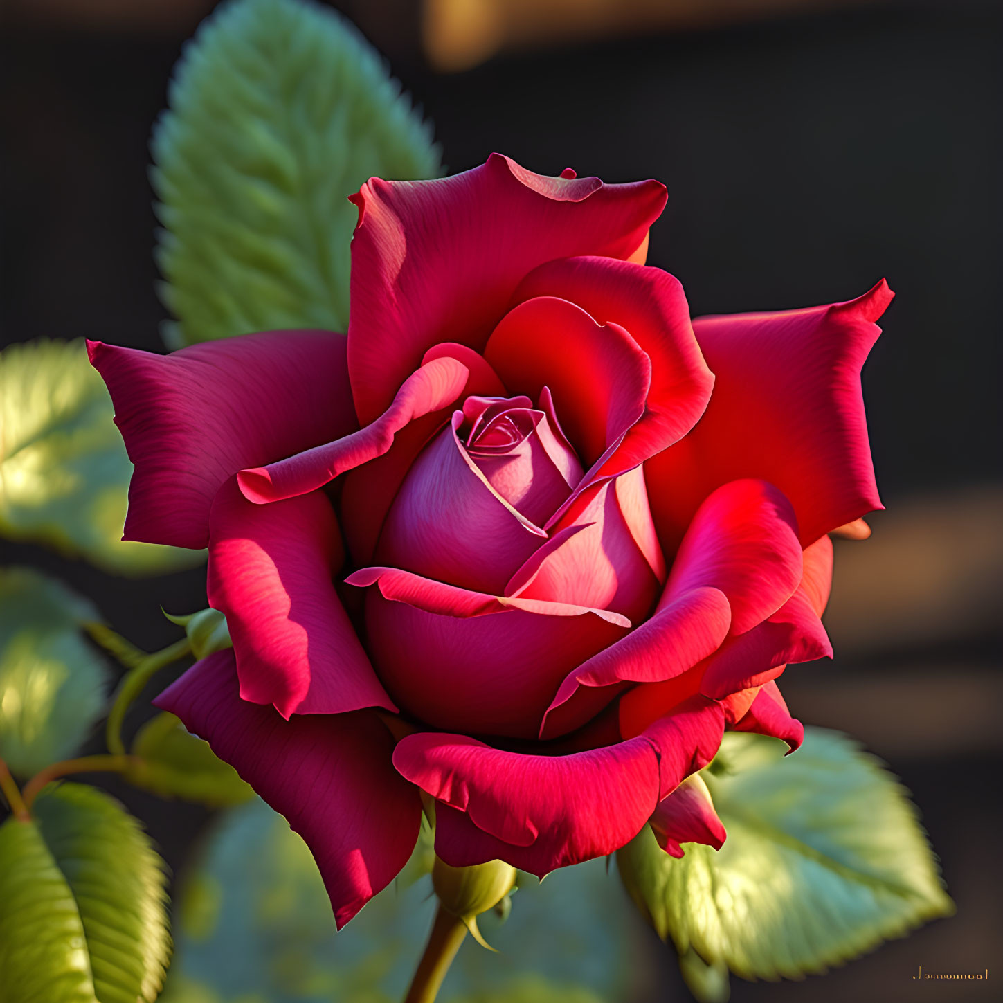 Vibrant Red Rose with Velvety Petals in Soft Sunlight