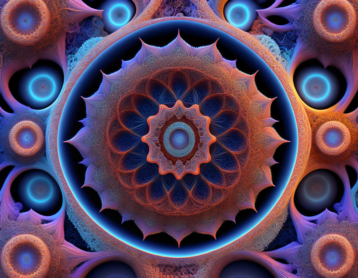 Colorful Fractal Image with Intricate Blue, Orange, and Purple Patterns