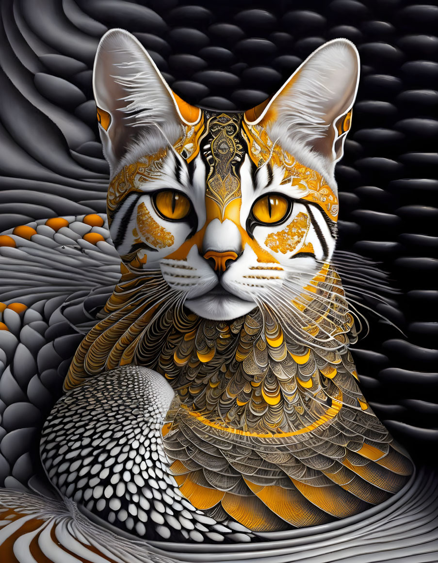 Colorful Mandala-Inspired Cat Art Against Textured Background