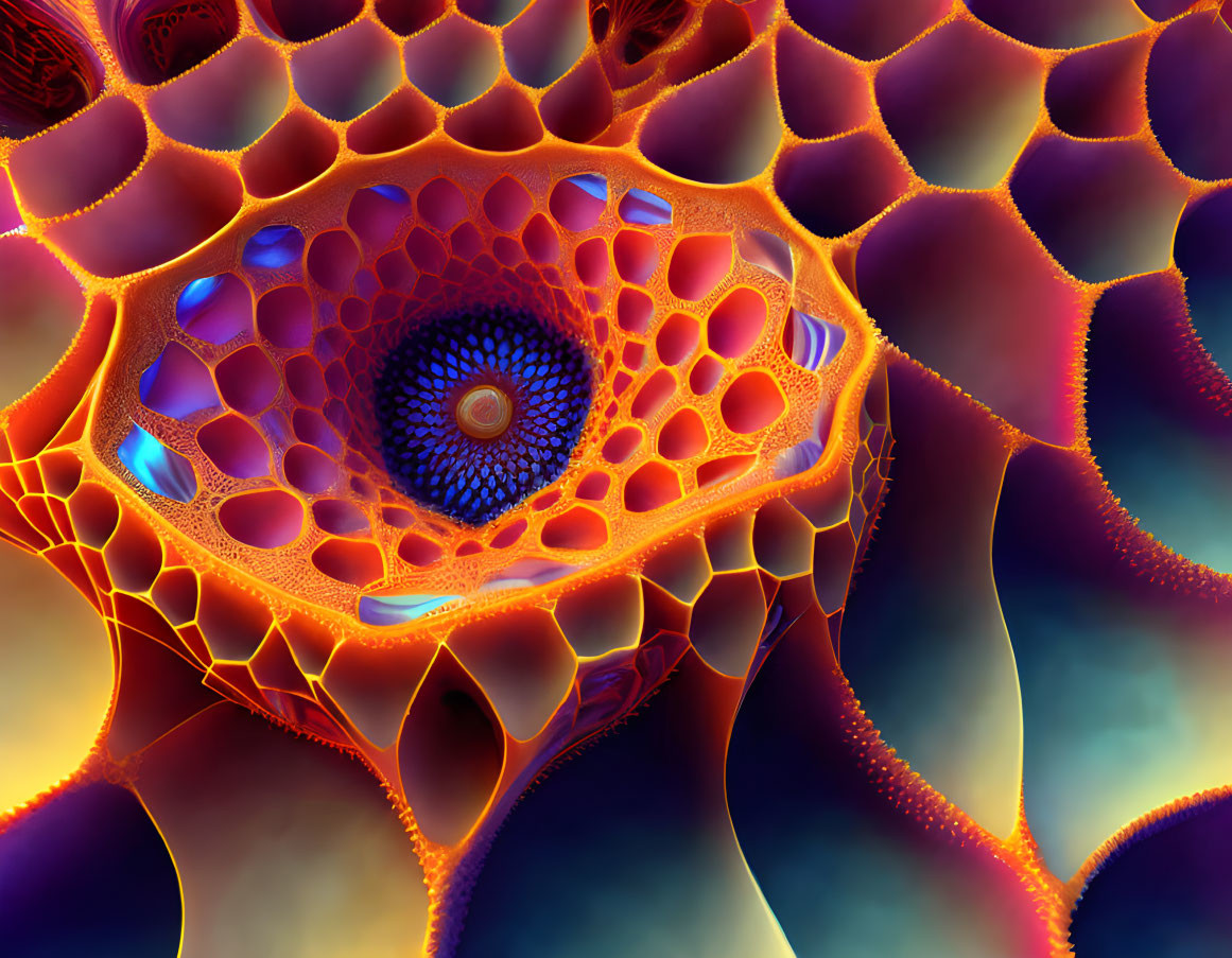 Abstract Fractal Art: Vivid Orange and Purple Cellular Structures