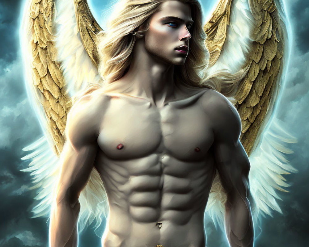 Sculpted angelic figure with wings and glowing backdrop