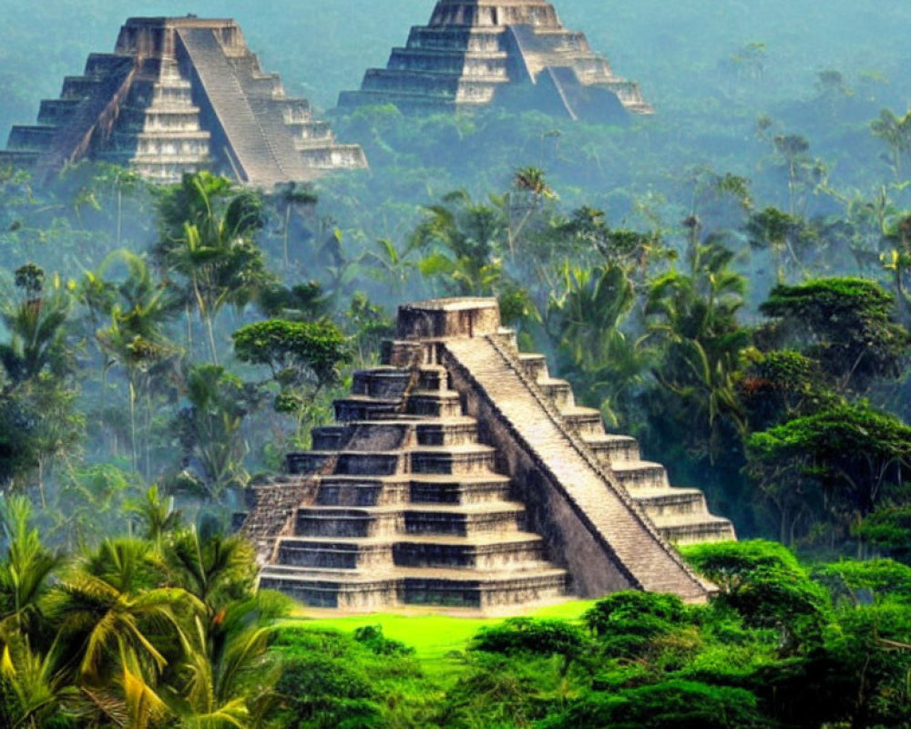 Ancient Mayan Pyramids in Lush Jungle Setting