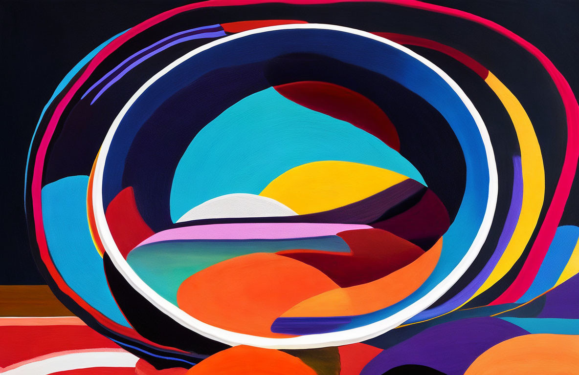 Vibrant Abstract Painting with Colorful Swirling Shapes