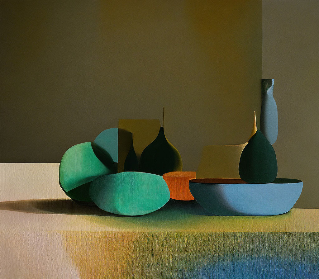 Geometrically Abstracted Fruit and Vases in Still Life Painting