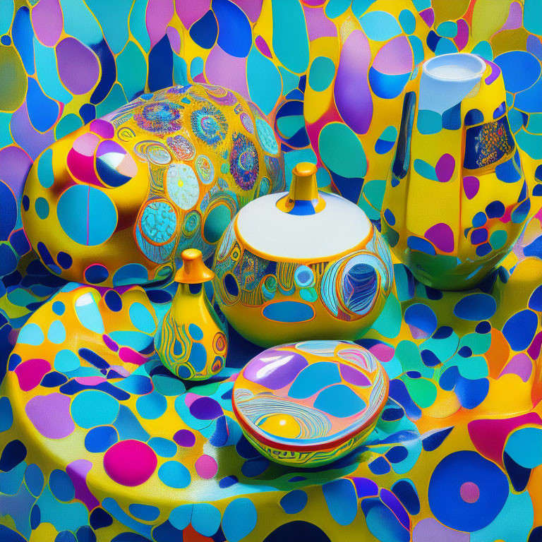 Vibrant Psychedelic Patterns on Objects and Background