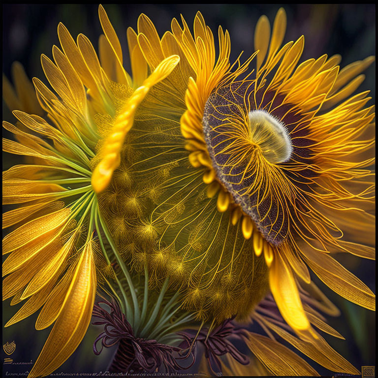 Vibrant Yellow and Orange Flower with Detailed Intricate Patterns