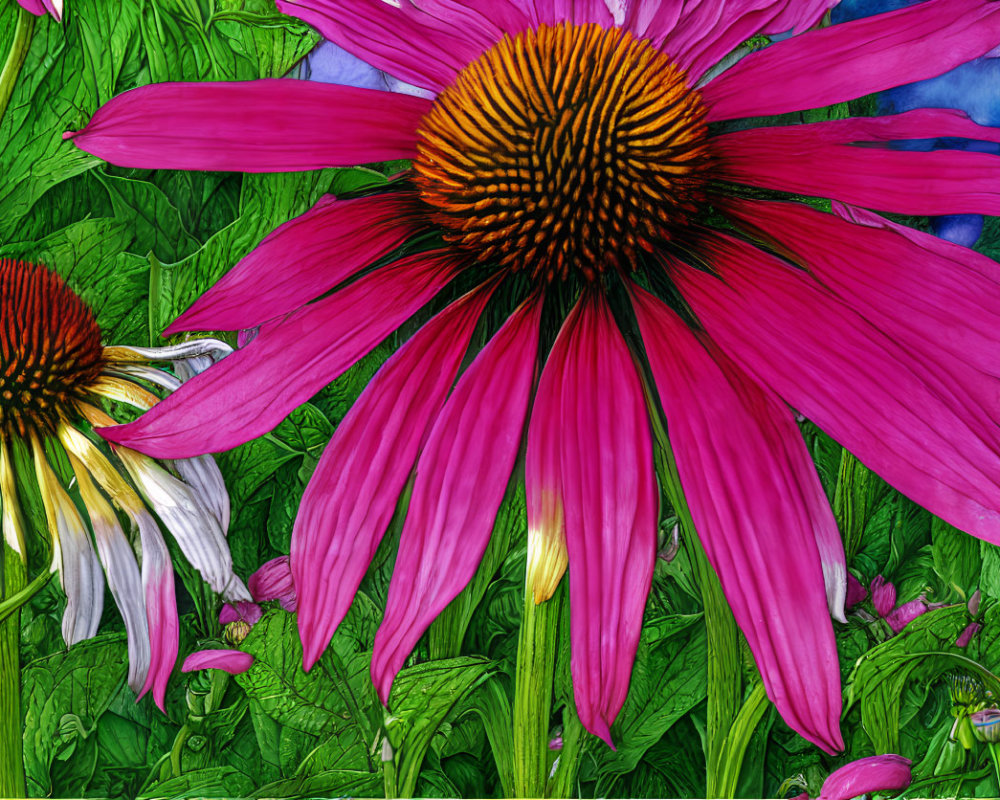 Colorful Coneflowers Illustration with Pink and White Petals