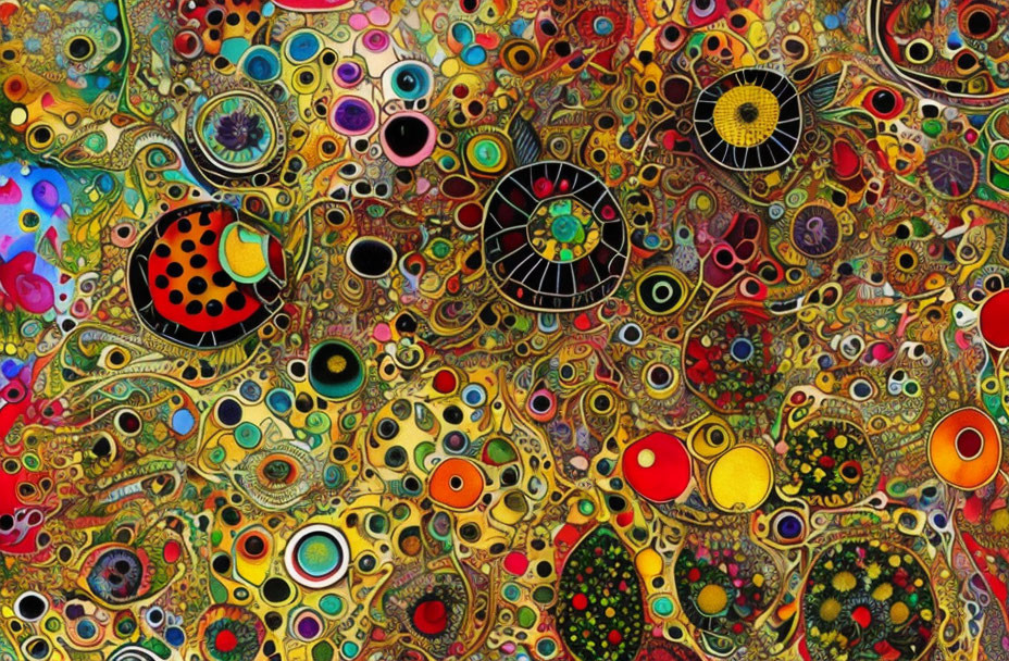 Colorful Abstract Art with Eye-Like Shapes & Psychedelic Patterns